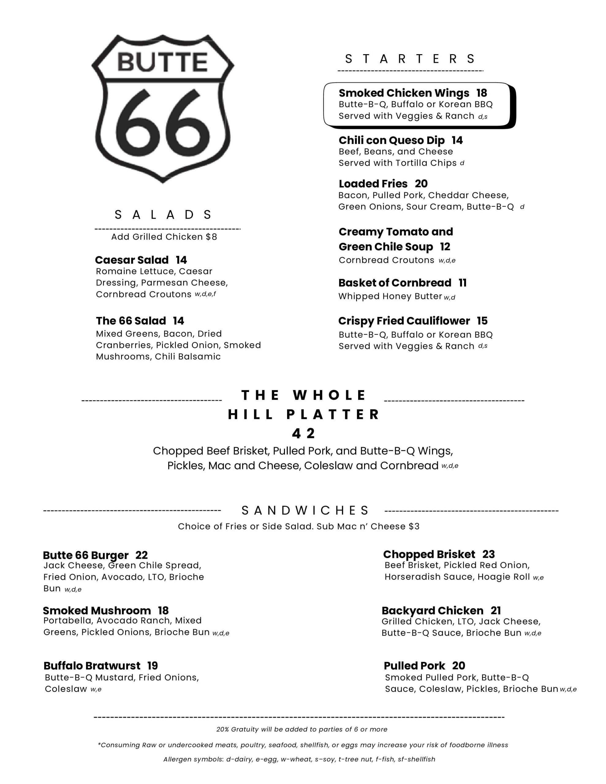 Butte 66 BBQ Roadhouse menu