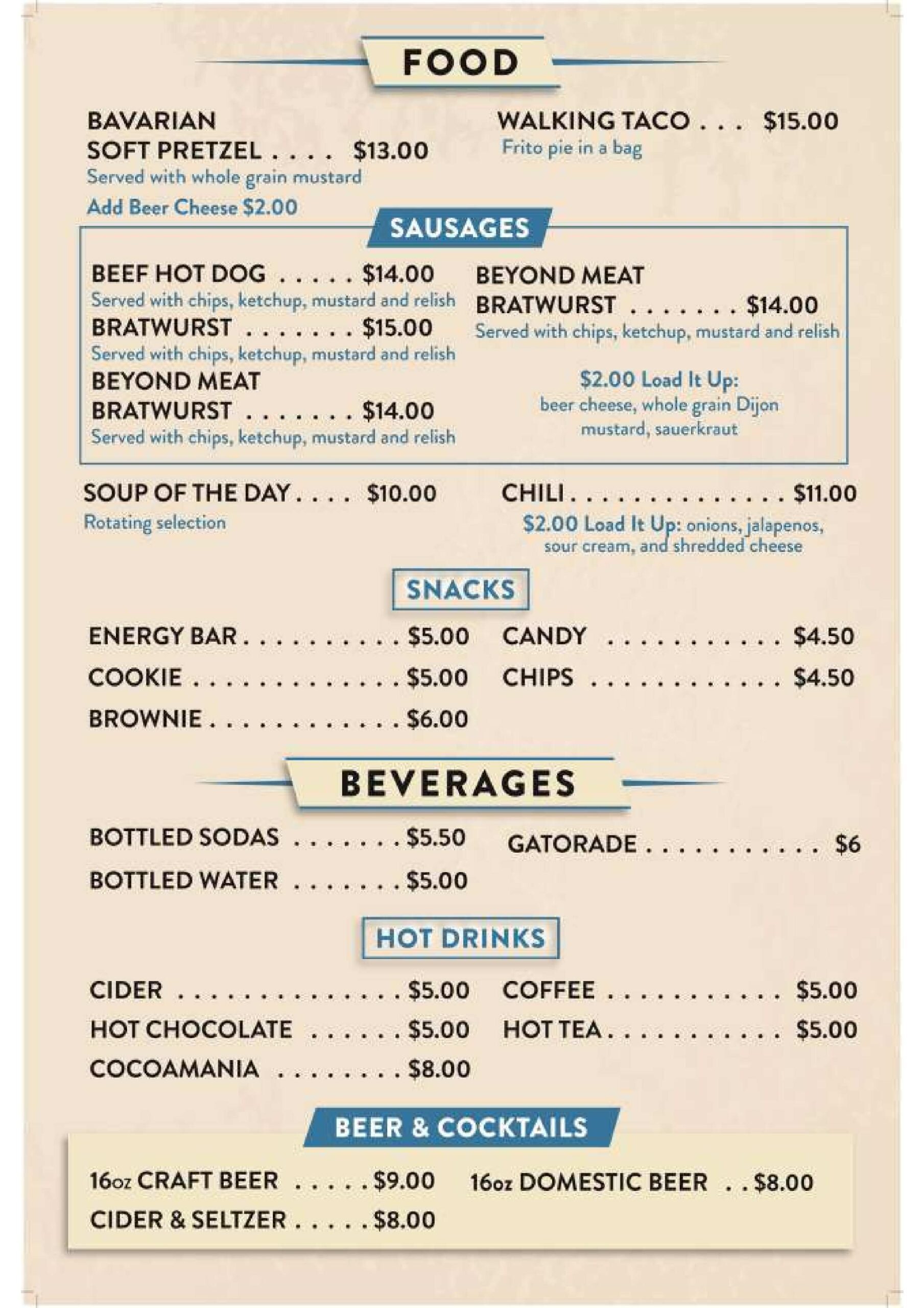 The Umbrella Bar menu