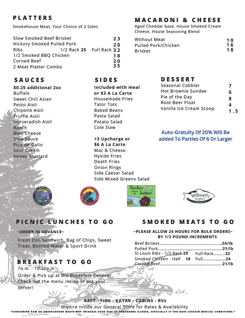 Three Rivers Smokehouse menu
