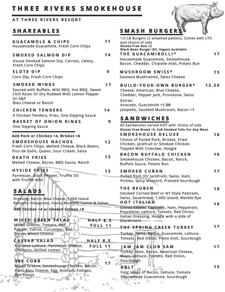 Three Rivers Smokehouse menu