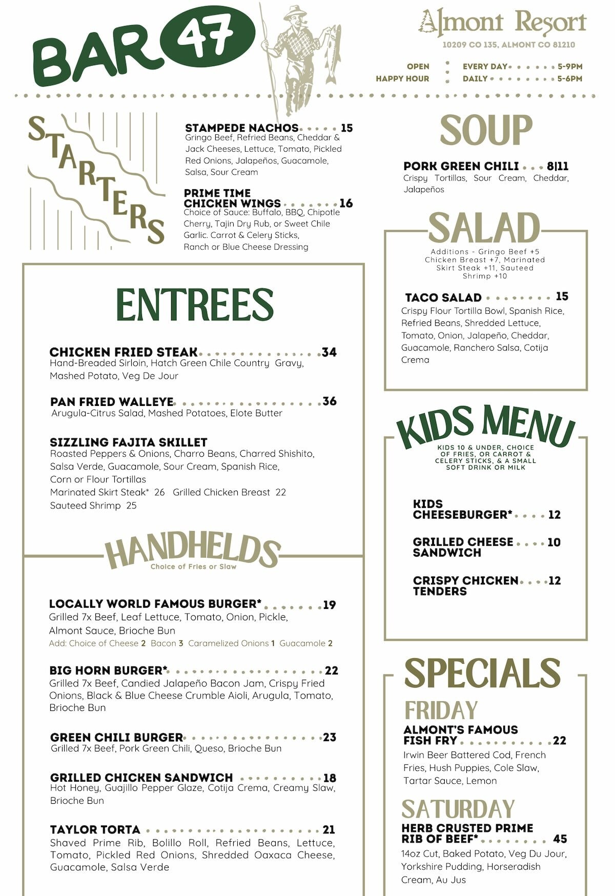 Almont Resort menu