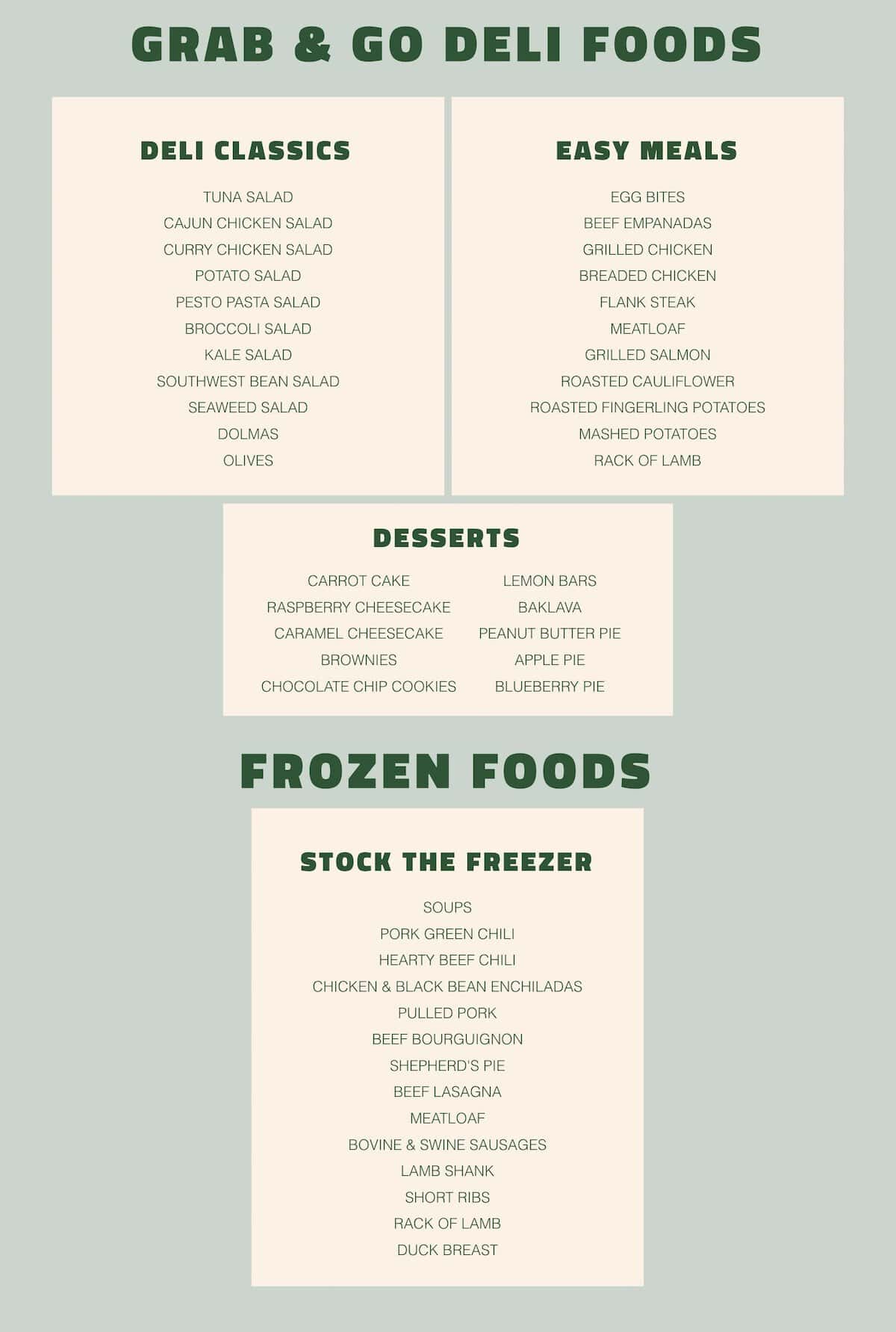 Crested Butte Deli menu