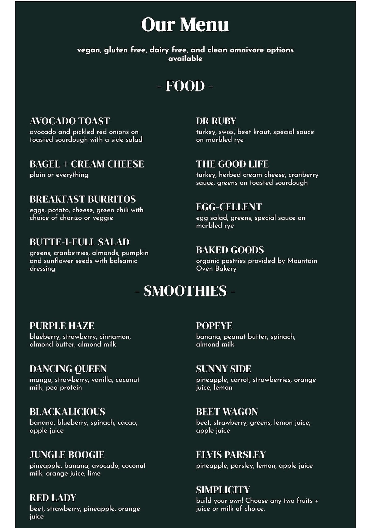 Daily Dose menu