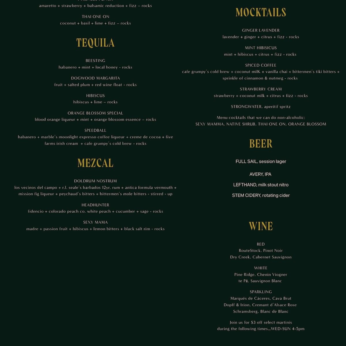 The Dogwood menu