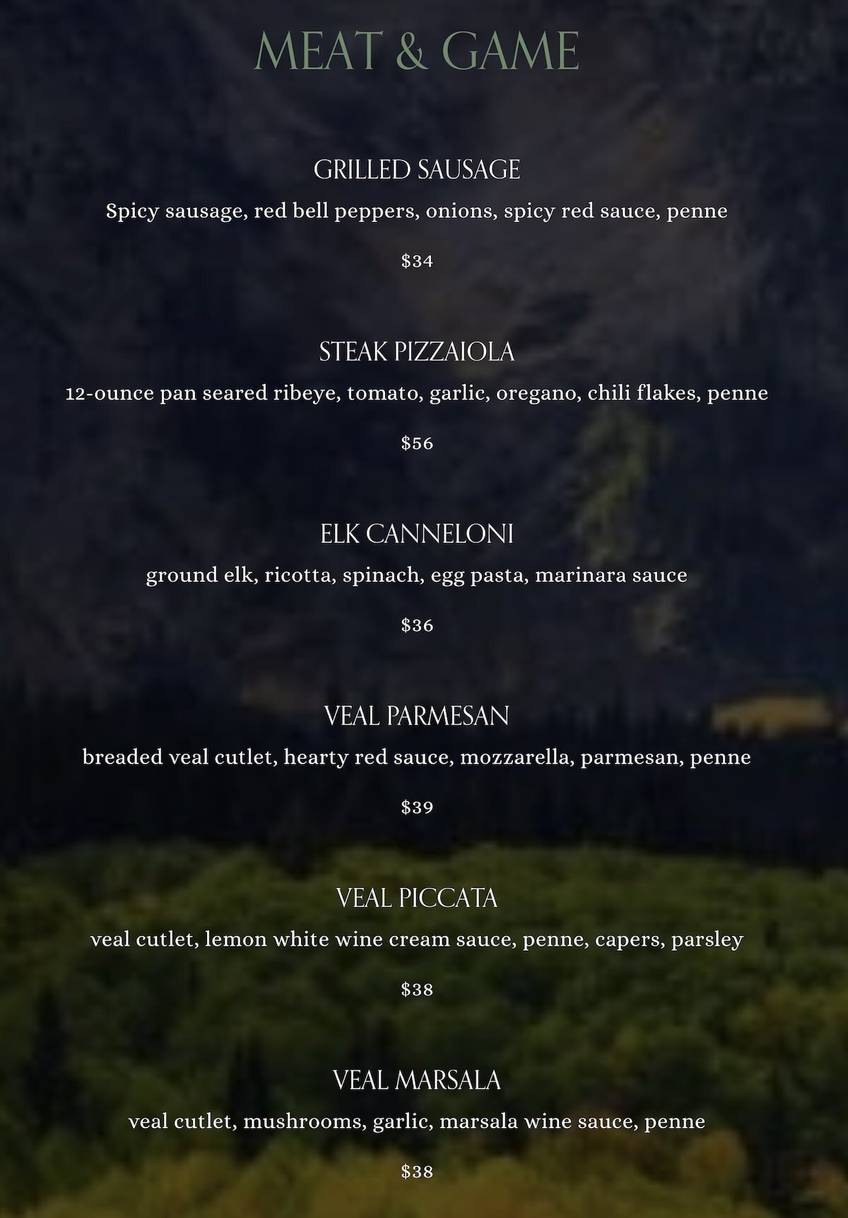 The Gourmet Noodle menu