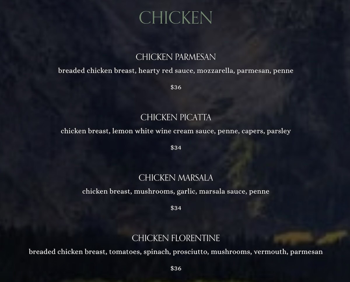 The Gourmet Noodle menu