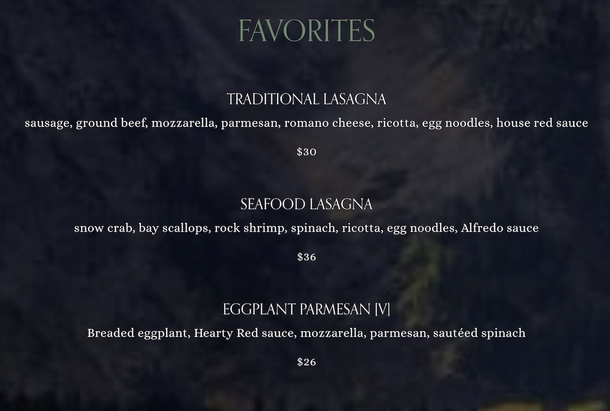 The Gourmet Noodle menu