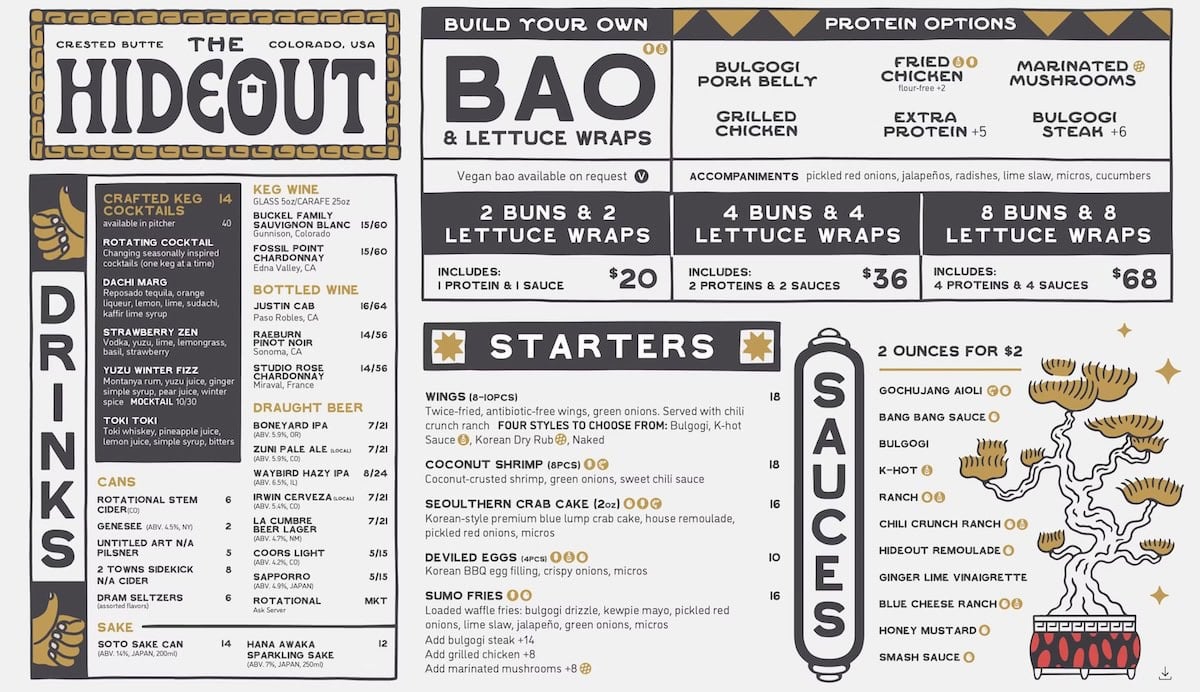 The Hideout menu