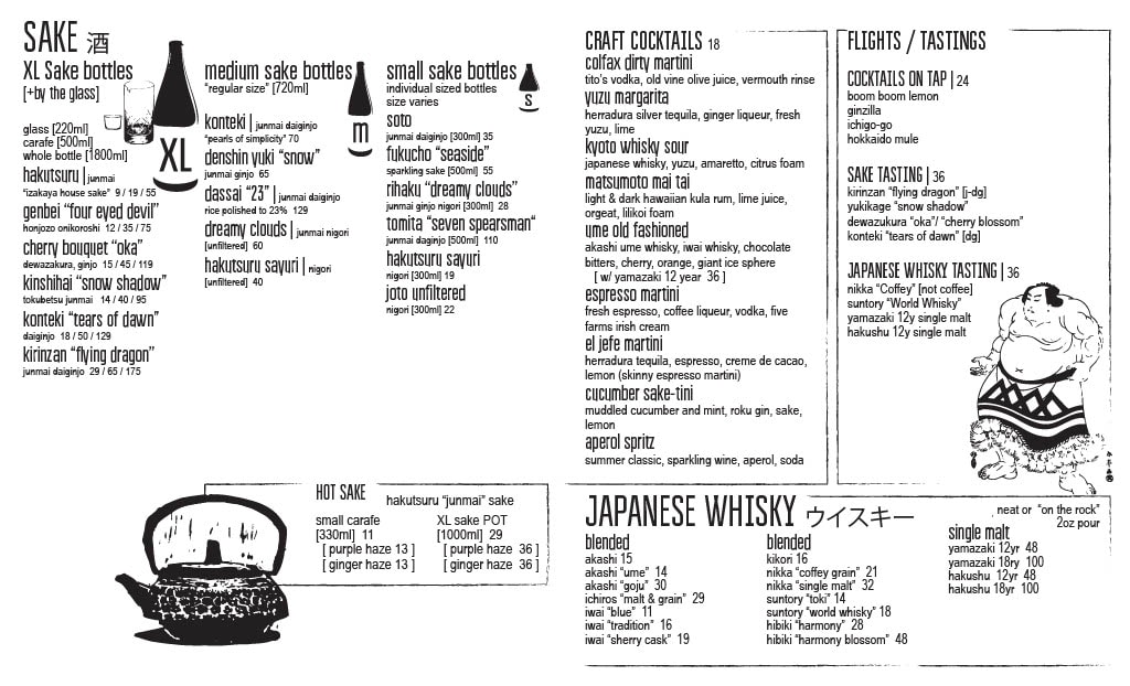 Izakaya Cabin menu