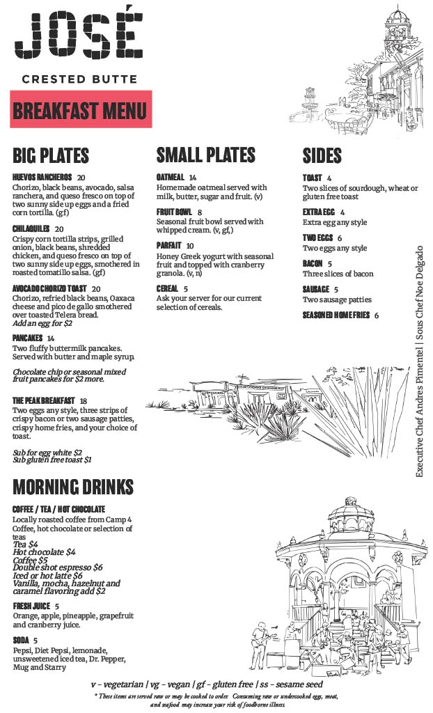 José at Elevation menu