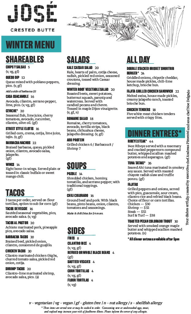 José at Elevation menu