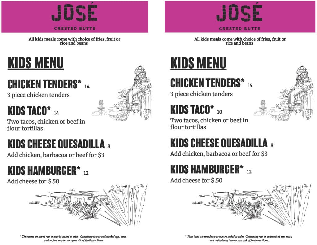 José at Elevation menu