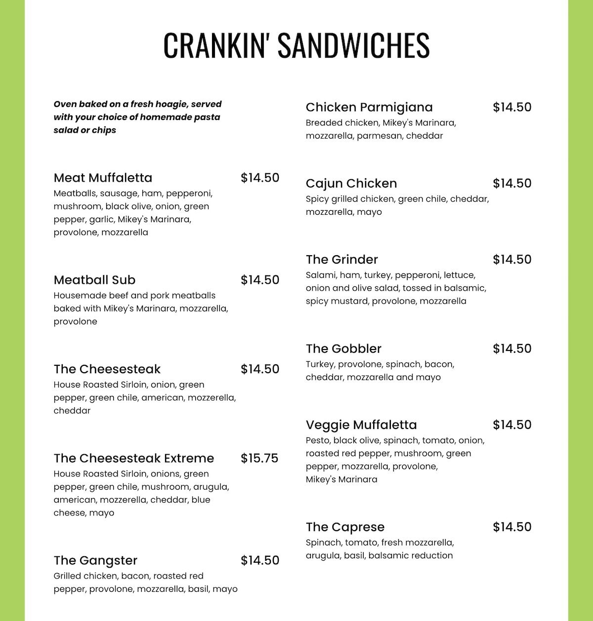 Mikey’s Pizza menu