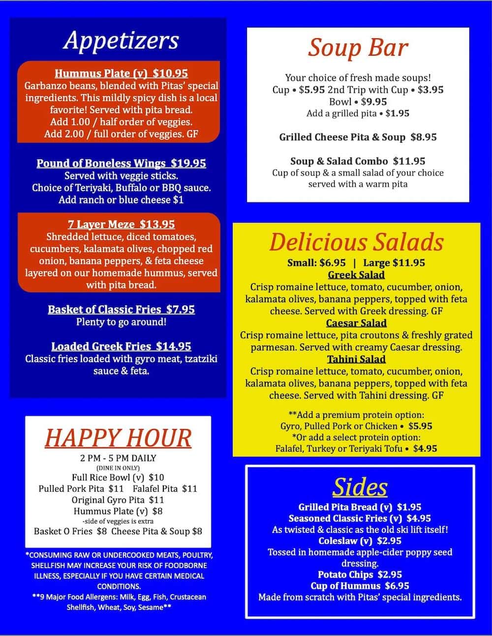 Pitas in Paradise menu