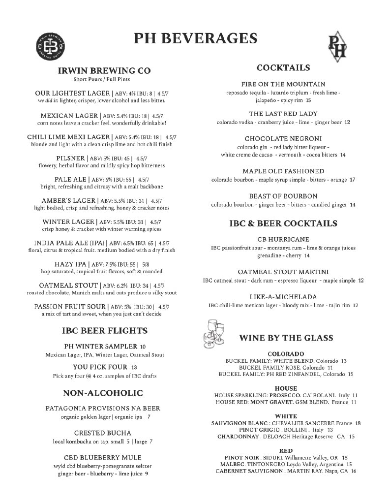 Public House menu