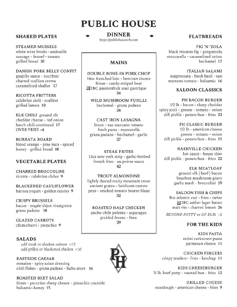 Public House menu