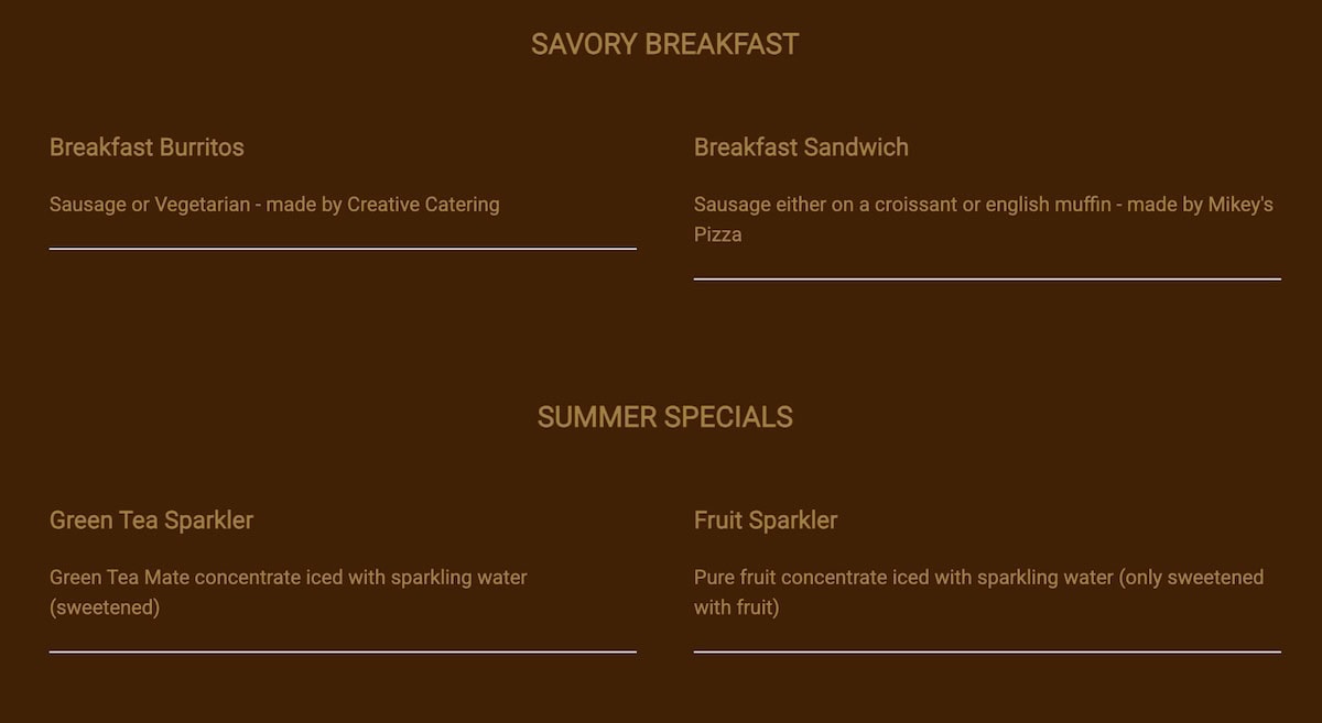 Rumors Coffee & Tea House menu