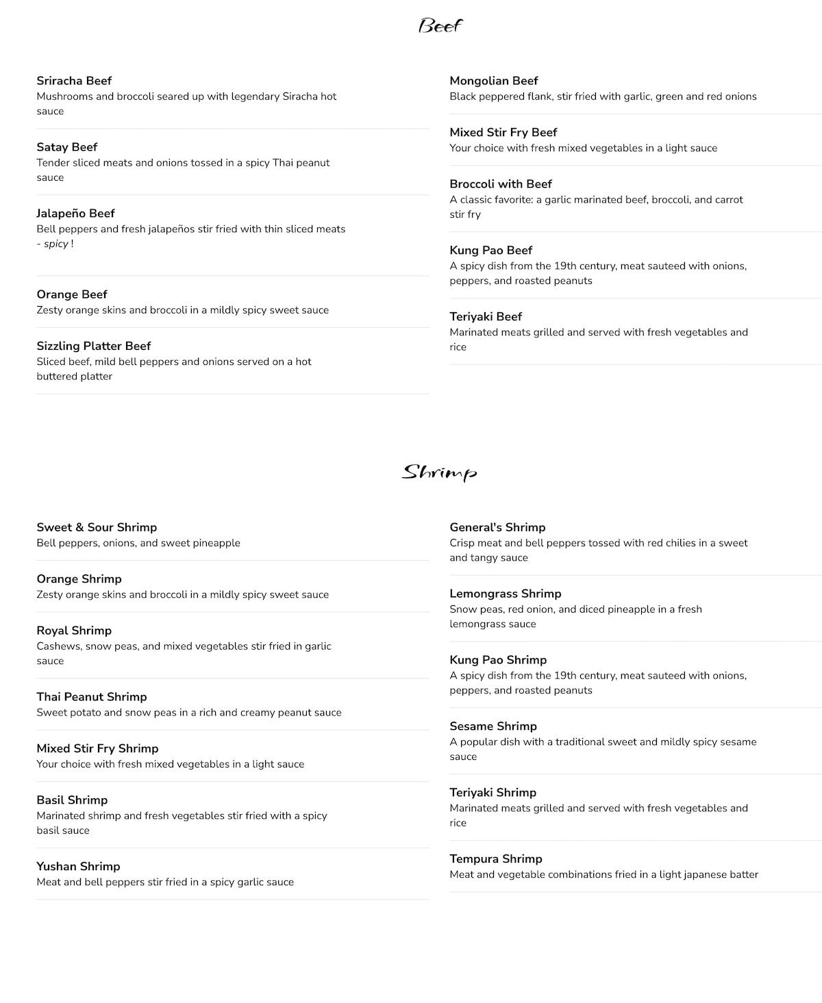 Ryce Asian Bistro menu