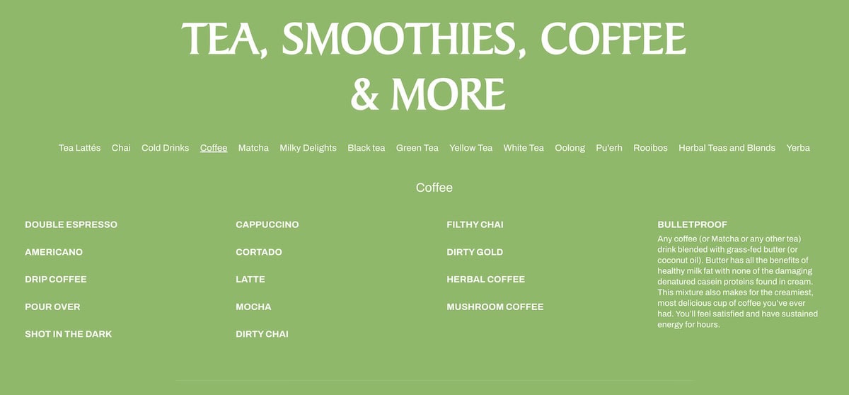 T-Bar International Tea House menu