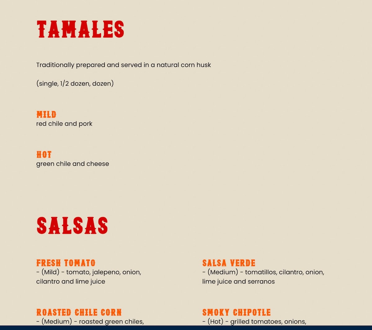 Teocalli Tamale menu