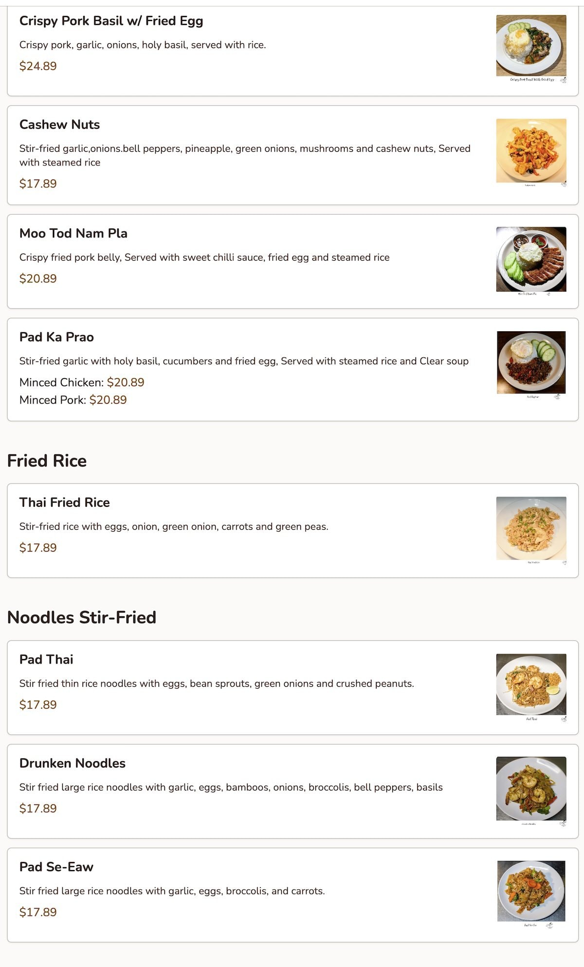 Thai Chili 78 menu