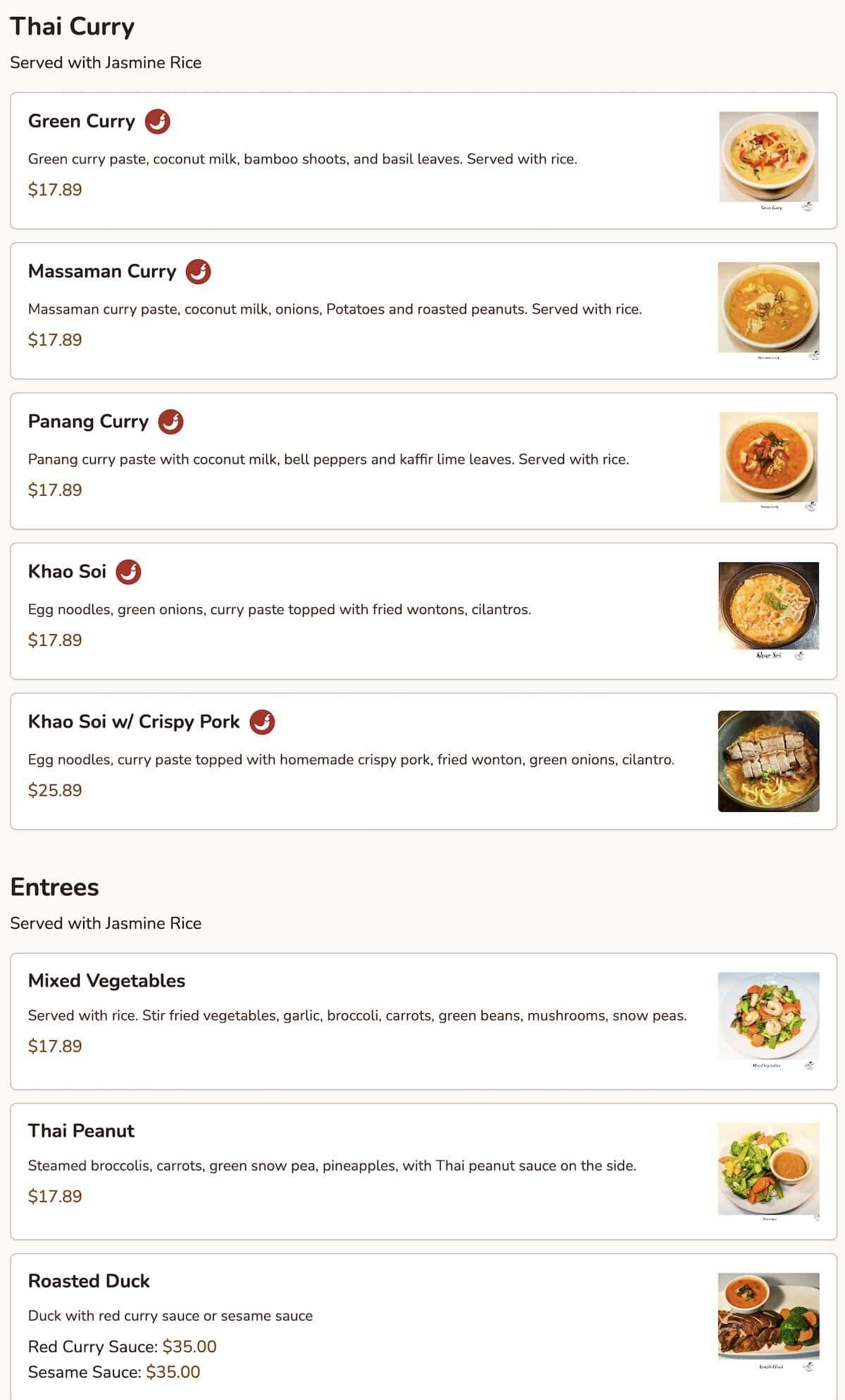Thai Chili 78 menu