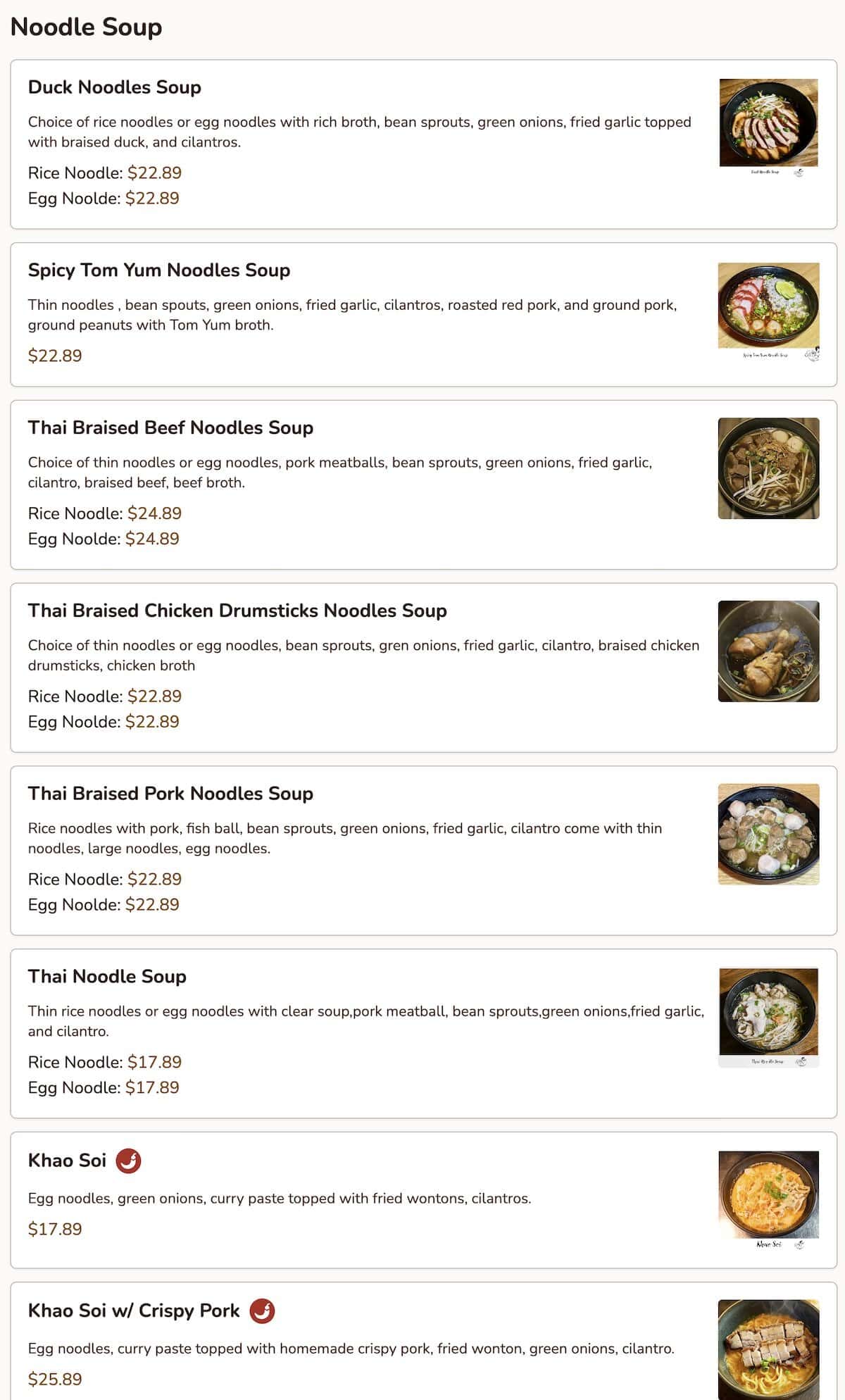 Thai Chili 78 menu