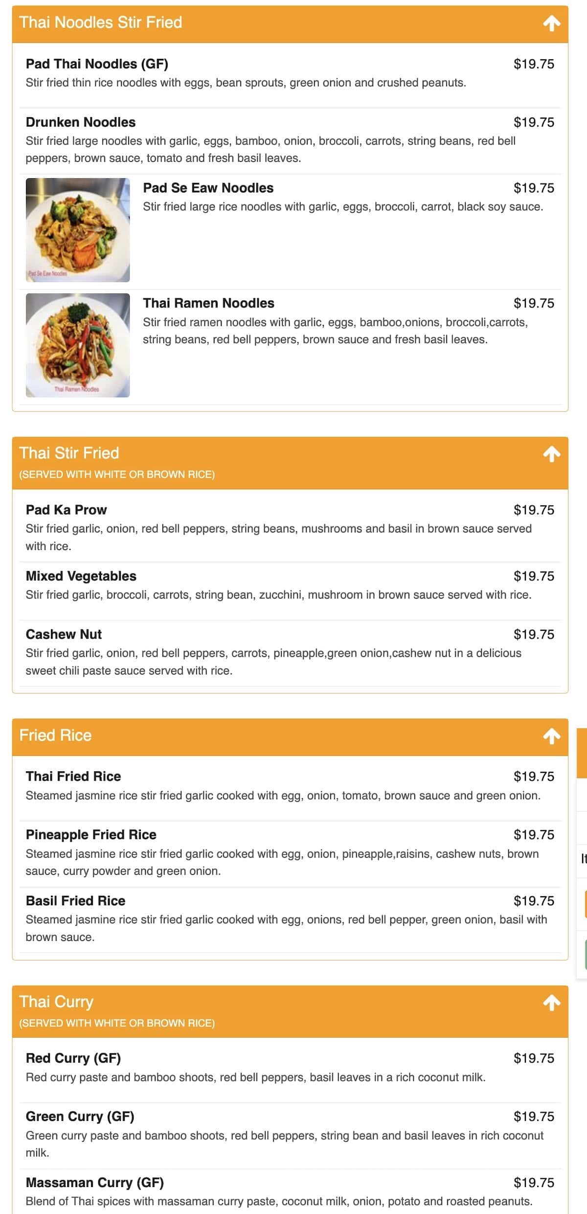 Thai Smile menu