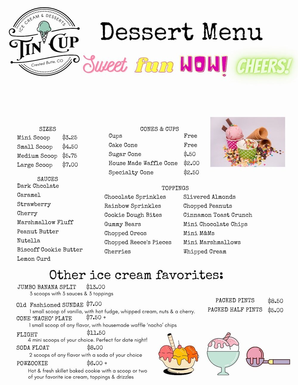Tin Cup Ice Cream – Mountain menu