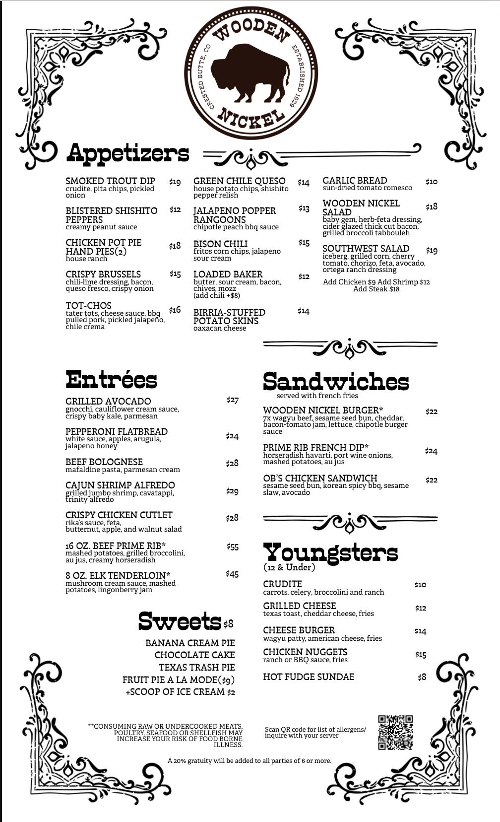 The Wooden Nickel menu