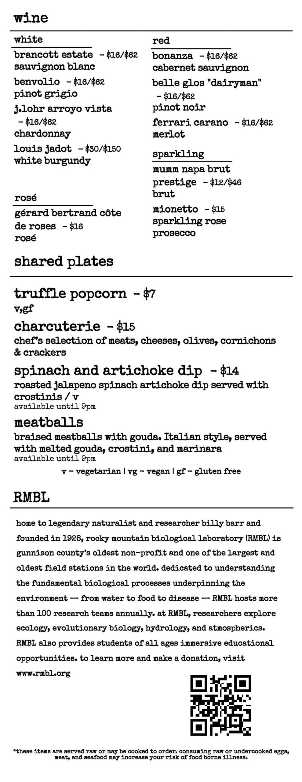 billy barr @ Elevation menu