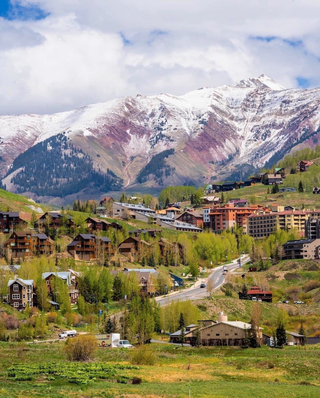Fresh snow on peaks behind Mt. Crested Butte