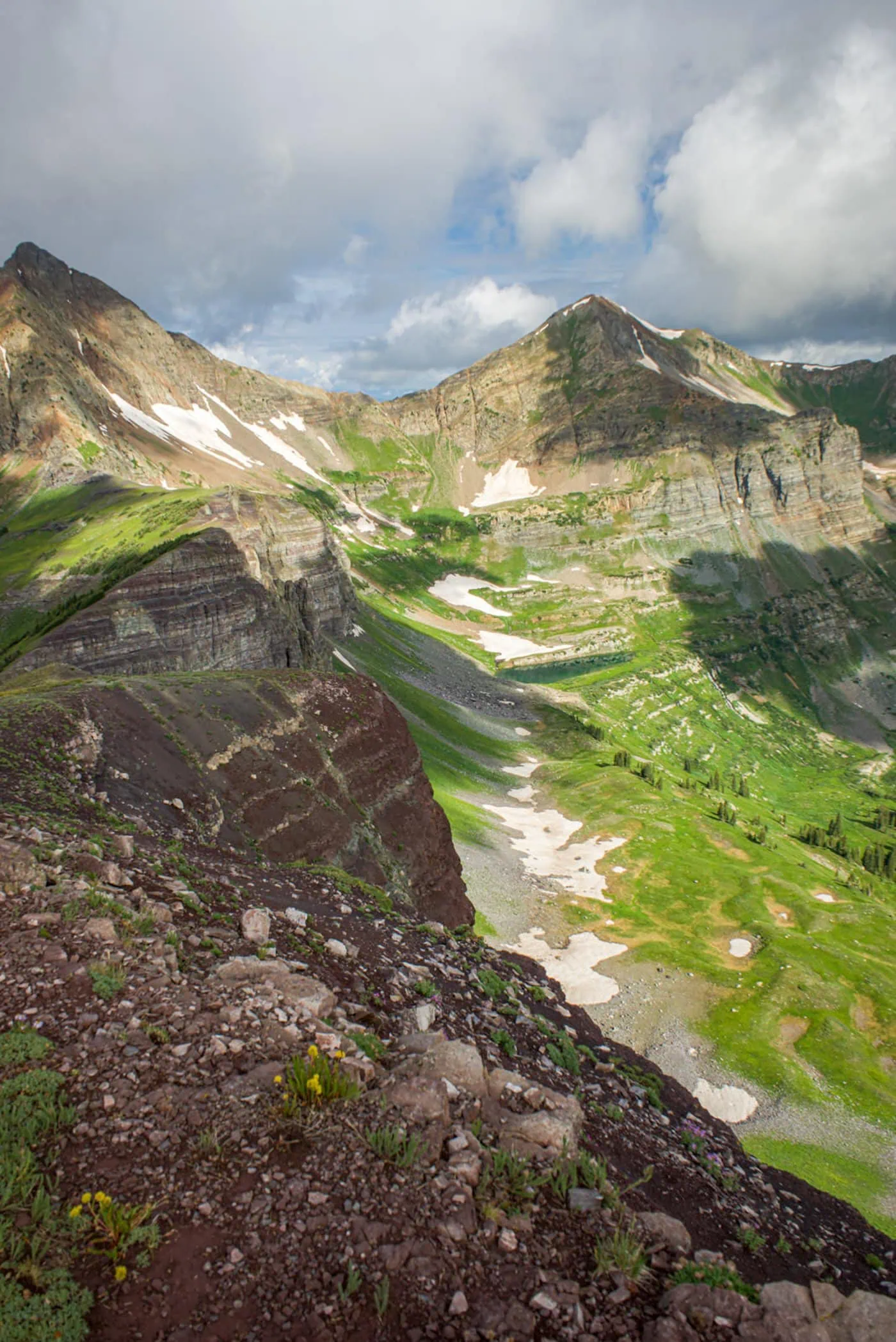 Looking down the cliff band into the basin