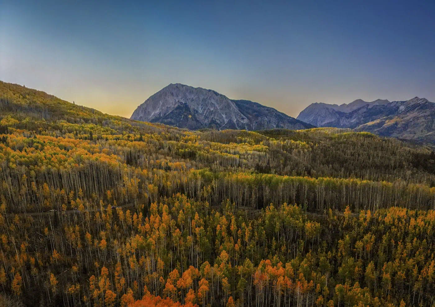 Dusk over the Kebler aspens from the loop