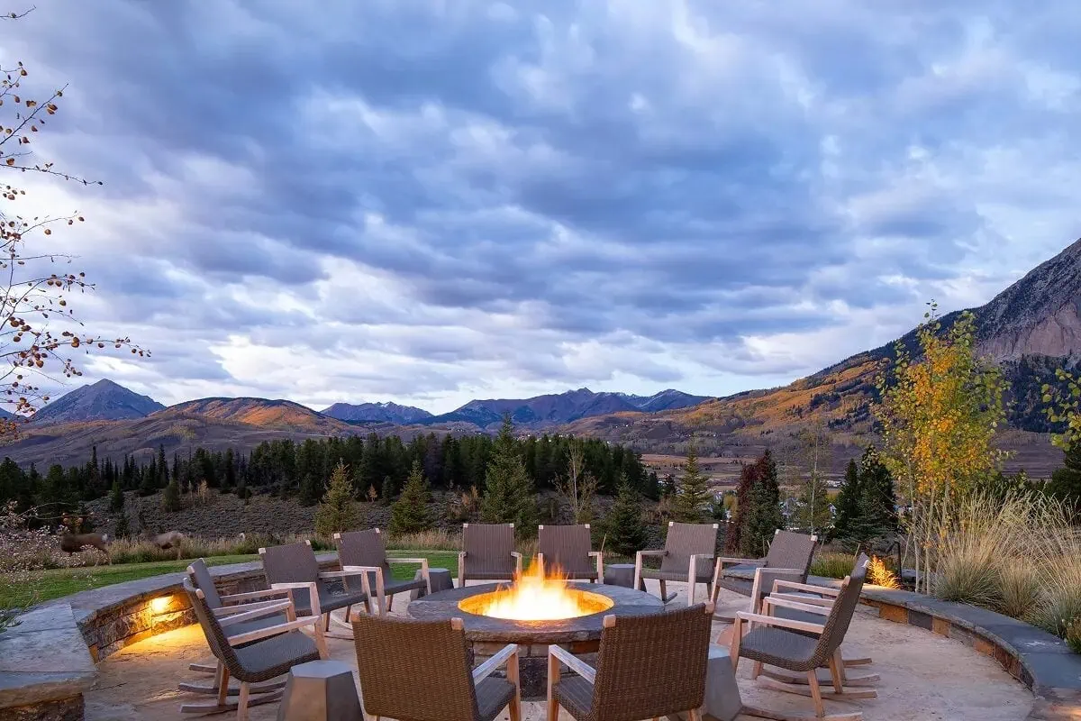 Sunset from the circular firepit patio overlooking the Crested Butte range