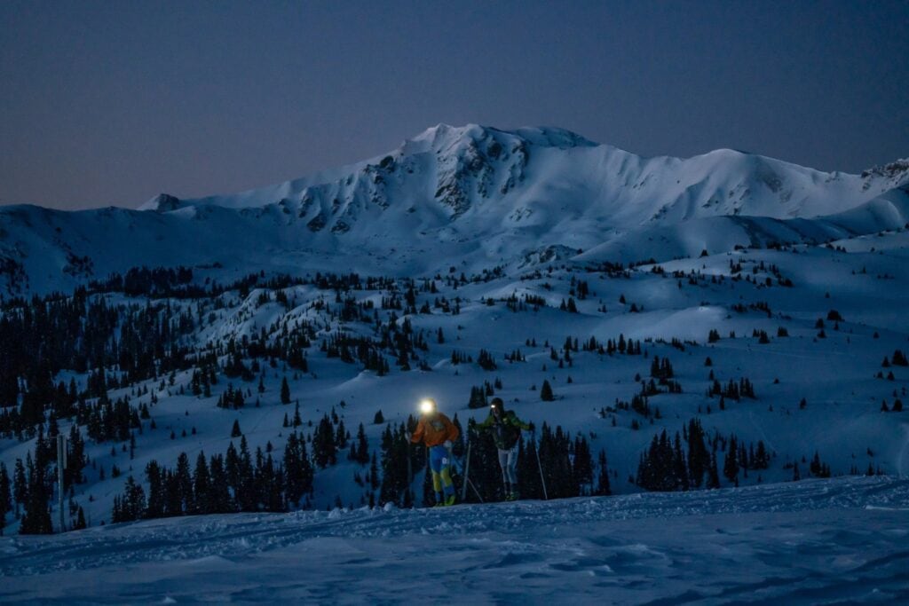 Grand Traverse skiers at night, photo courtesy Crested Butte Nordic
